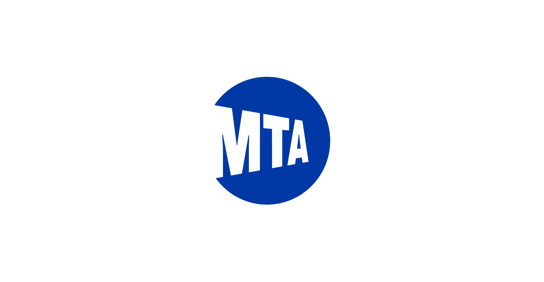 the logo for the Metropolitan Transportation Authority (MTA), a dark blue circle with the letters 'MTA' displayed in it at an angle